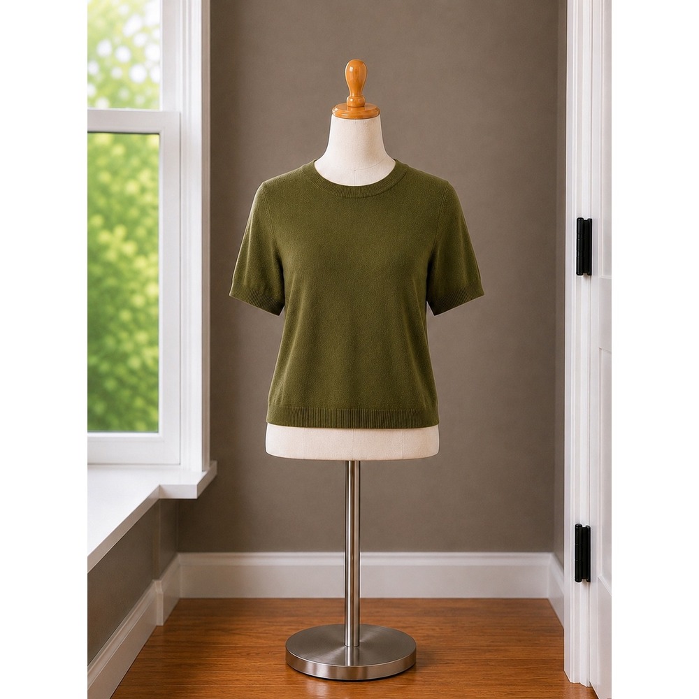 A New Day Womens XL Olive Green Short Sleeve Knit Crew Neck Sweater Pullover